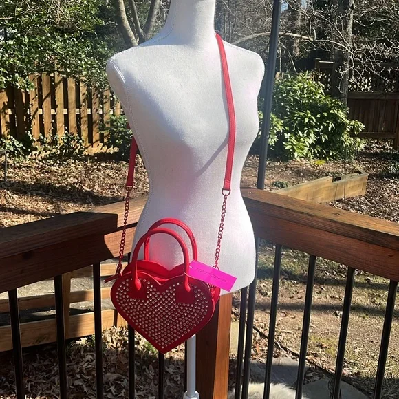 Betsey Johnson Heart Crossbody Red Purse w/ Rhinestones COLOVY-R NWT - Picture 11 of 17